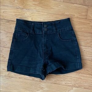 Forever 21 High-Waist Black Denim Shorts with Double Button